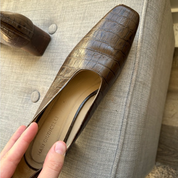 Mari Giudicelli Croc-Embossed Leather Block Heels with Wooden Heel - Size 40 - Picture 5 of 11